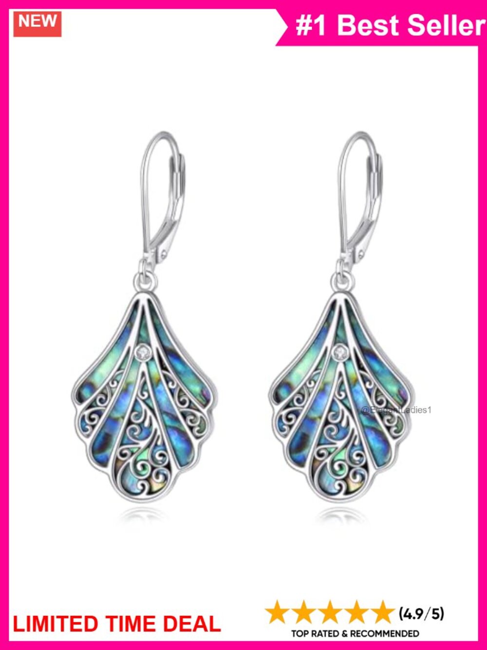 Abalone Shell Drop Dangle Earrings 925 Sterling Silver Filigree